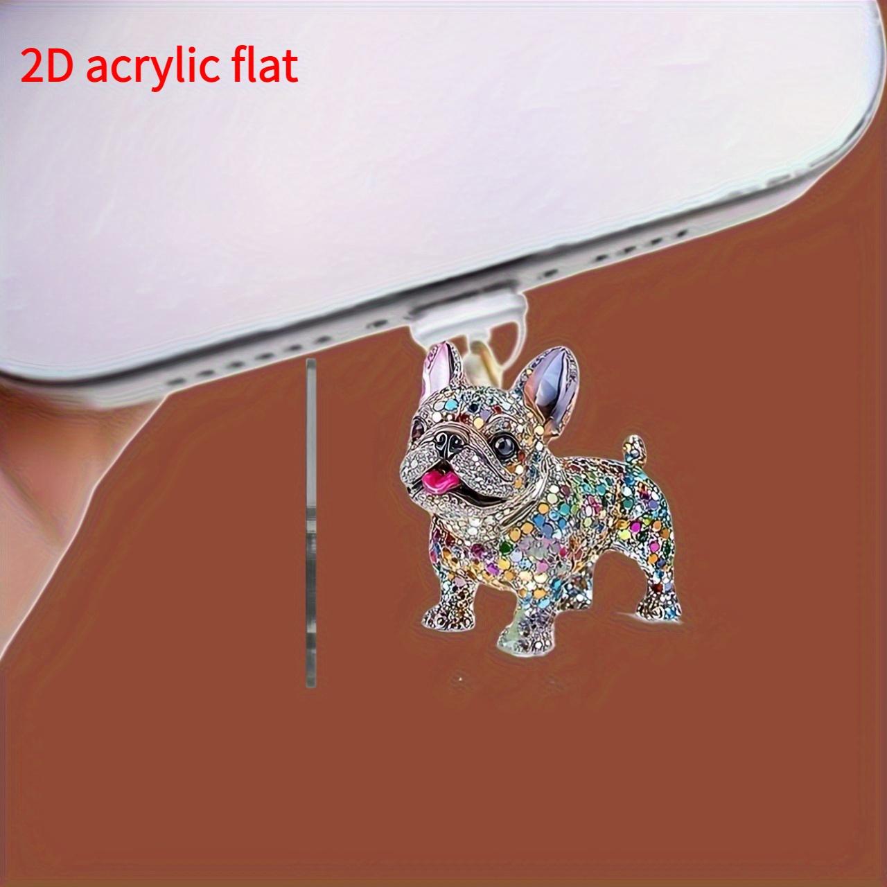 1 Stück Glitzernder Französische Bulldogge Acryl Staubschutzstecker für IPhone/Type-C Anschluss - Funkelndes Strass-Design For iPhone5-14