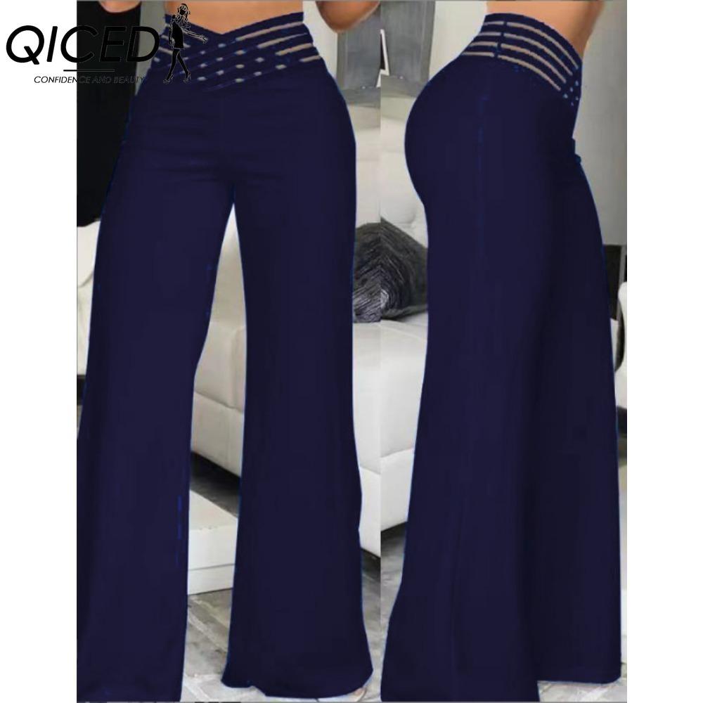 QICED Damenmode Lässig Einfarbig Bedruckte Hosen & Caprihosen XXL blau