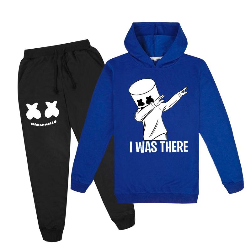 Kindermode, lässig, bedruckt, Hoodies + Hosen, DJ-Persönlichkeit, Sweatshirt-Anzüge für Jungen und Mädchen 100 ultramarin blau