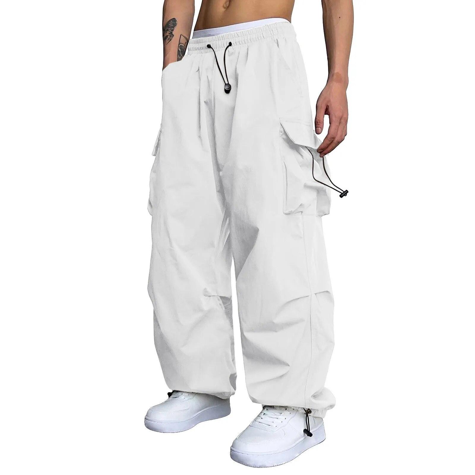 Streetwear Sommer Cargo Hosen Männer Multi-tasche Harajuku Mode Lässig männer Jogger Hosen Breites Bein Lose Hip Pop hosen XXXL weiß