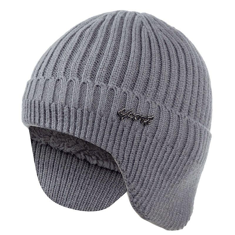 Neu hinzufügen Pelzgefütterte warme Wintermützen Stilvolle weiche Beanie-Mütze für Männer und Frauen Klassische gestrickte Ohrenklappenmütze Warme Mützen mit Ohren 54cm-62cm grau