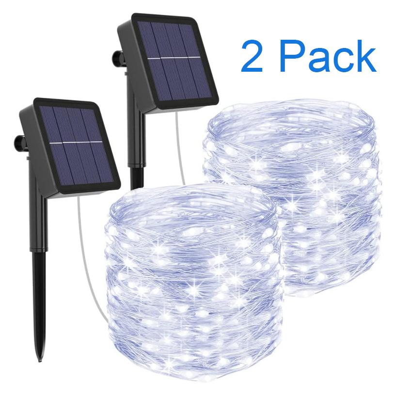 2er-Pack LED-Solarleuchten, Lichterketten, Lichterketten, Girlanden im Freien für Weihnachten, Terrasse, Garten, Straße 32M 300 LED kühle weiße