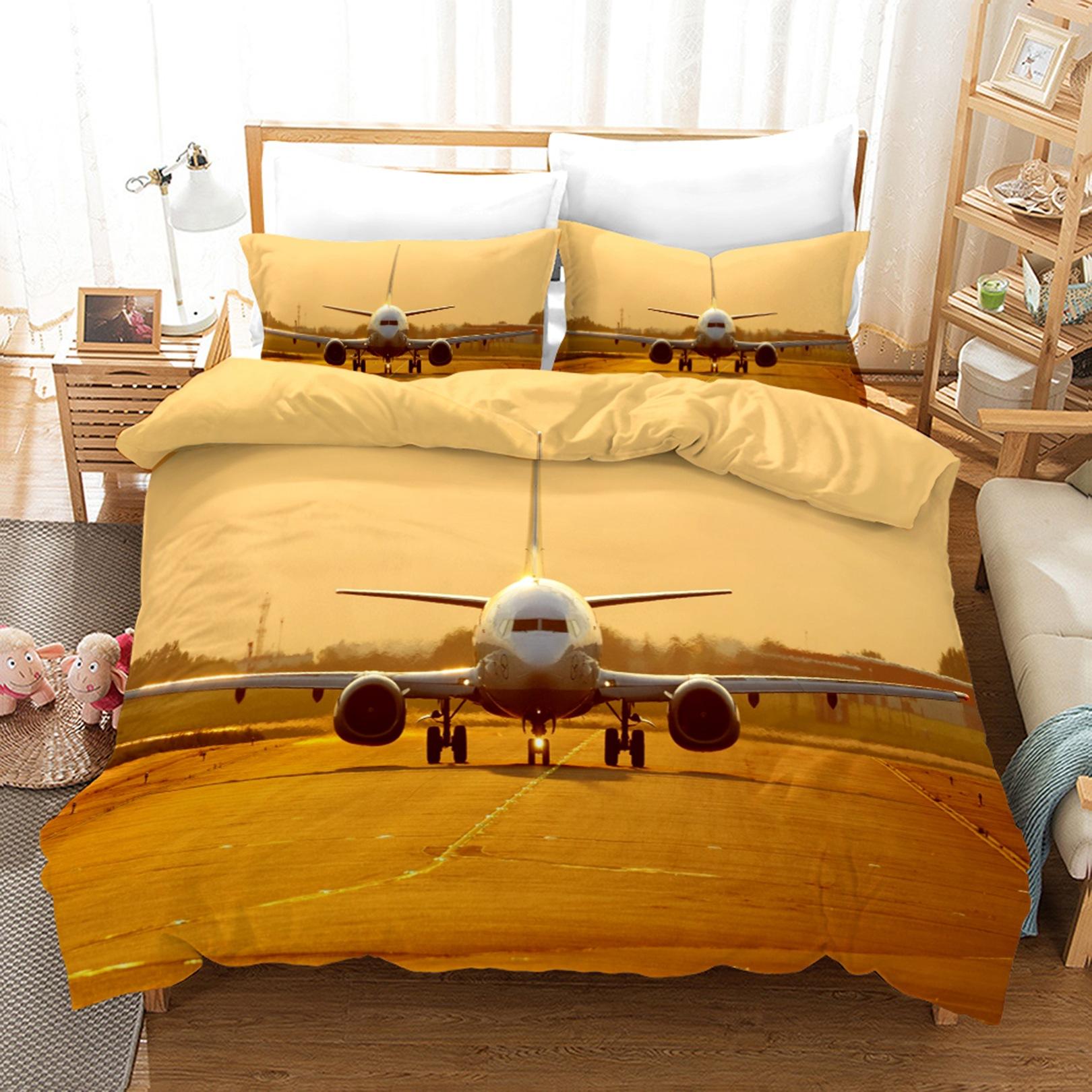 3D-Flugzeug-Bettwäsche-Set, Transport-Steppdecke und Kissenbezug, 2/3 Stück, AU180 x 210, Einzel-/Doppelbett, Weihnachtsgeschenk, Jungenzimmer, weiche Heimtextilien US Full 200x230cm