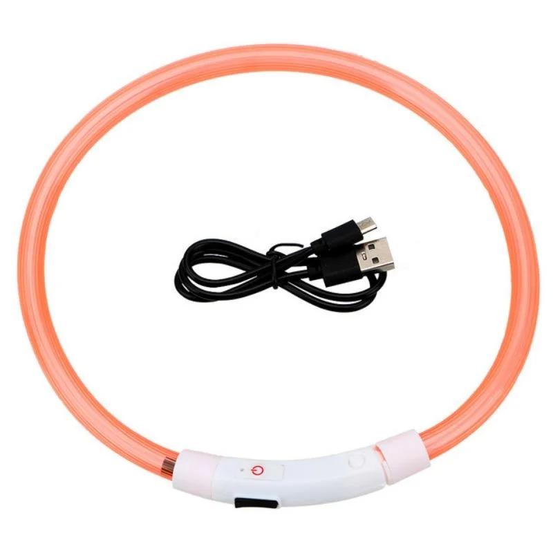 LED-Haustierhalsband, leuchtendes USB-Katzen- und Hundehalsband, verstellbares Silikon-Haustierhalsband für kleine und große Hunde, Chihuahua, Katzenzubehör 70CM orange