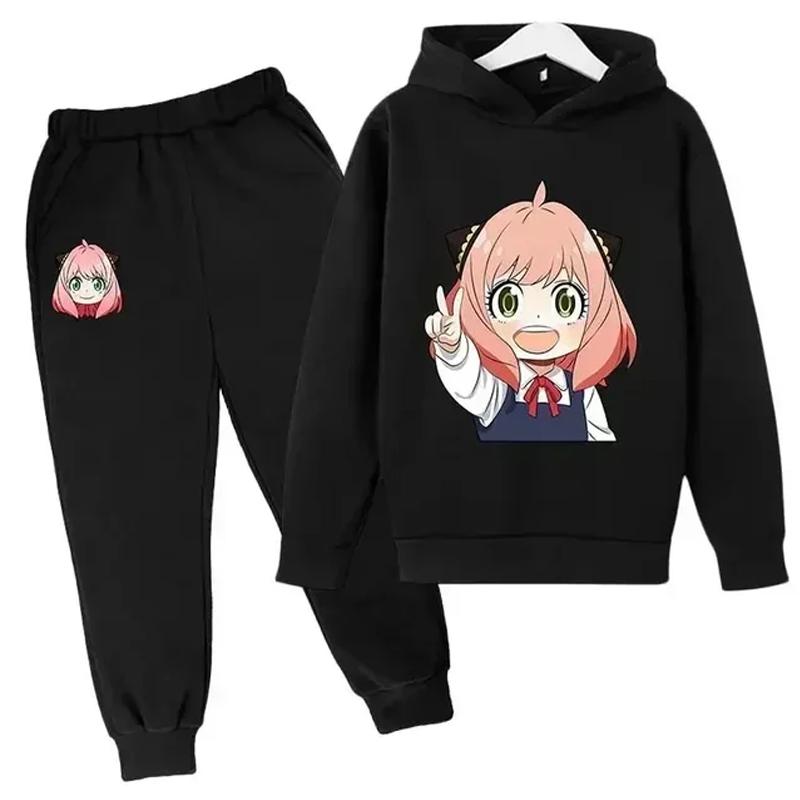 SPY X FAMILY Anya Forger Hoodies Anzug Mädchen Kinder 2-14 J Langarm Hose Kinderbekleidung Winter- und Herbstkleidung 130 schwarz