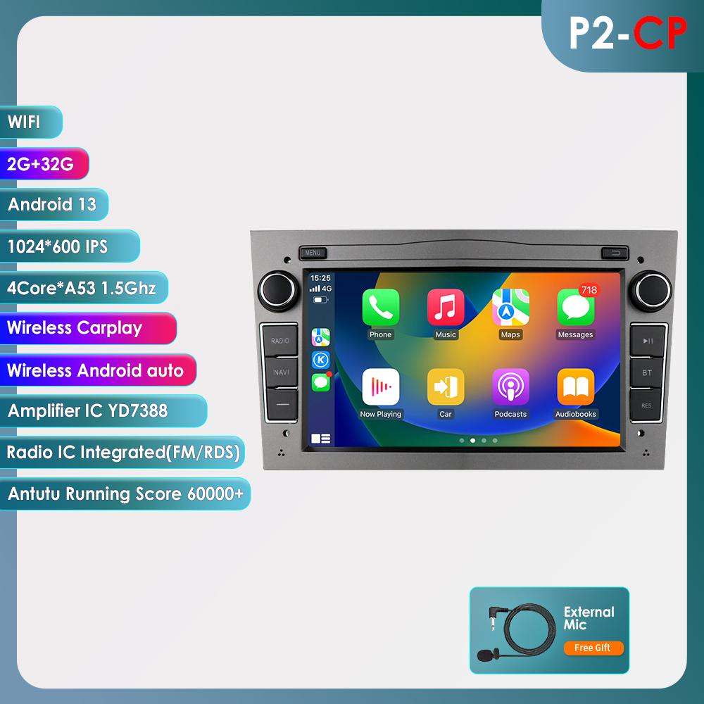 Android 2Din Autoradio Multimedia Video Player für Opel Astra HJ, Vectra, Vauxhall, Antara, Zafira, Corsa CD, Vivaro, Meriva, Veda GPS AutoRadio Carplay RDS 4Core 2GB 32GB Grey grau