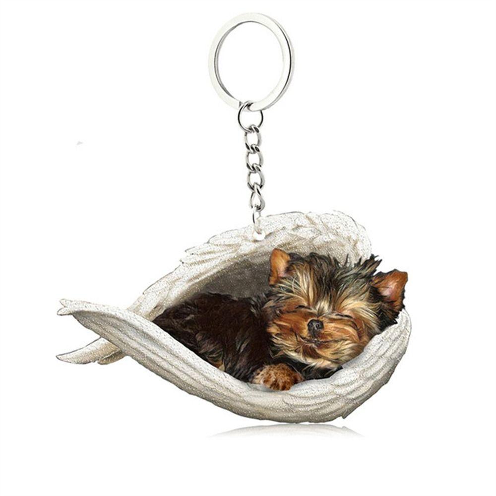 Haustier Schlüsselanhänger Schmuck Geschenk Schlafender Engel Tier Schlüsselanhänger Hund Schlüsselanhänger Hund Anhänger Auto Schlüsselanhänger Yorkshire Terrier white