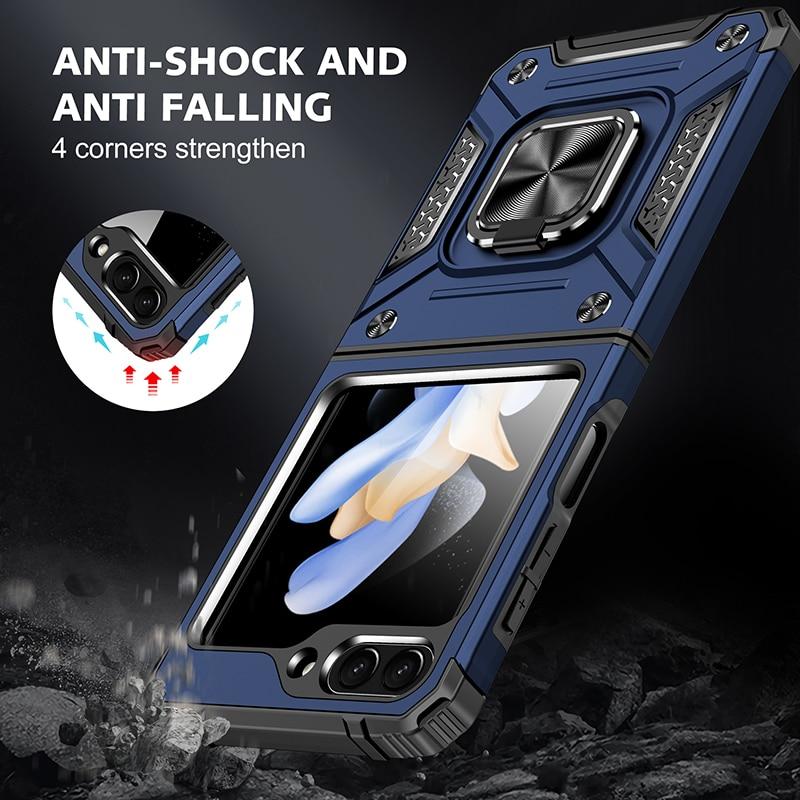 Anti-Drop Folding Armor Cover Stand Case für Samsung Galaxy Z Flip 5 Flip5 5G Rutschfeste Handytasche for Samsung Z Flip 5 navy blau