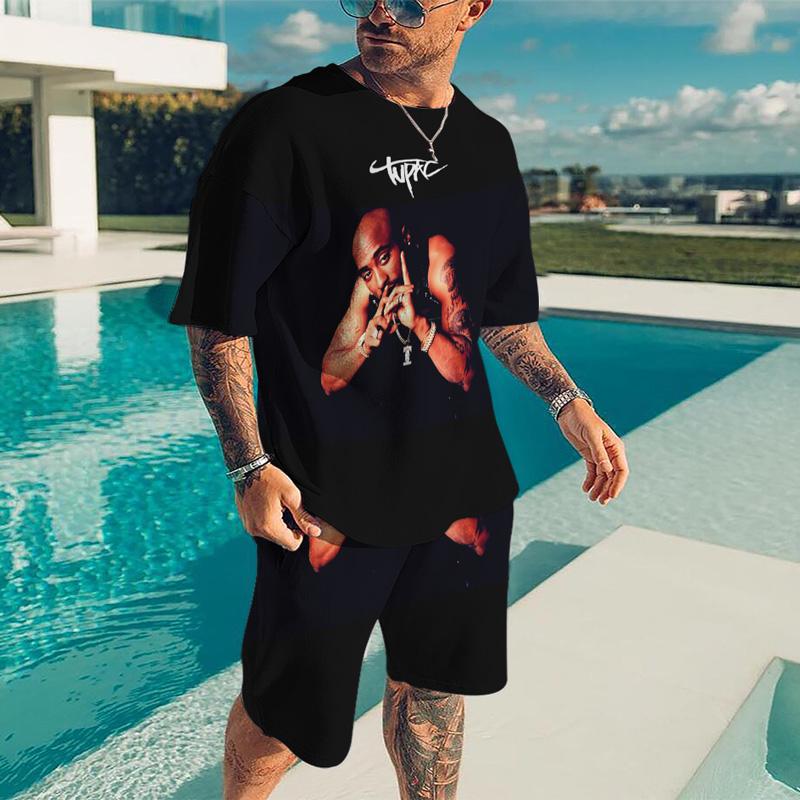 2Pac Sänger 3D-Druck Sommer Herren Set Hip Hop Männer T-Shirt Shorts Anzug Frauen Trainingsanzug Übergroßes männliches 2-teiliges Outfit Mann Kleidung M