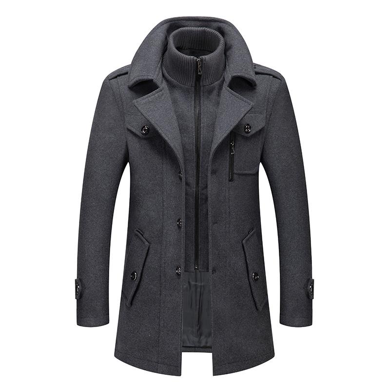 Trenchcoat für Herren, Wollmantel für Herren, Jacken für Herren, modische Jacke und Mantel, Herrenmantel, Doppelkragenmantel, kältebeständige Jacke L grau