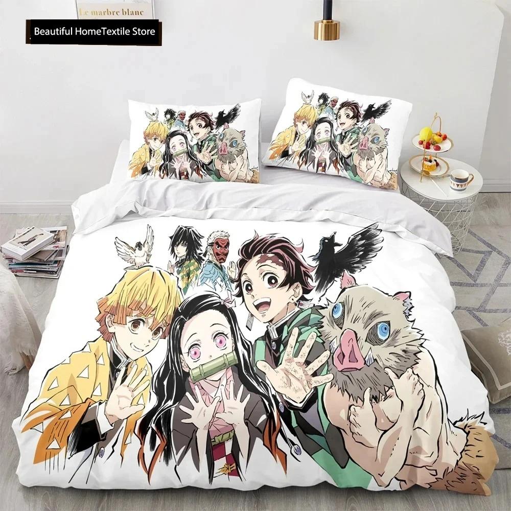 Dämon Slayer 3D-Bettwäscheset, Anime, Bettbezug, Kissenbezüge, Einzelbett, Doppelbett, Queen-Size-Bett, King-Size-Bett, Jungen, Mädchen, Jungen, Geschenk, Heimdekoration AU King 245x210cm