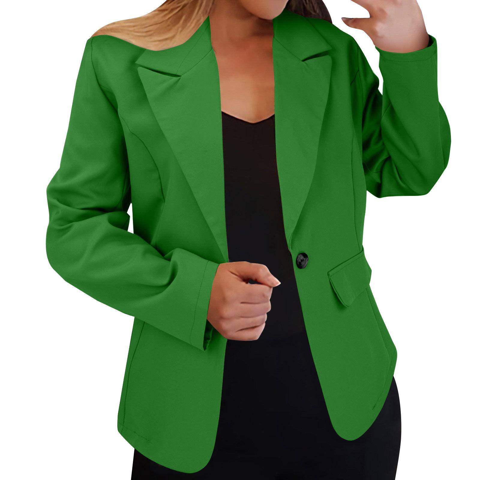 Damen Oversize Blazer Jacke Business Anzug Mantel Revers Langarm Solide Knopfleiste Lässig Elegant Mantel Trendy Loose Outwear XS grün