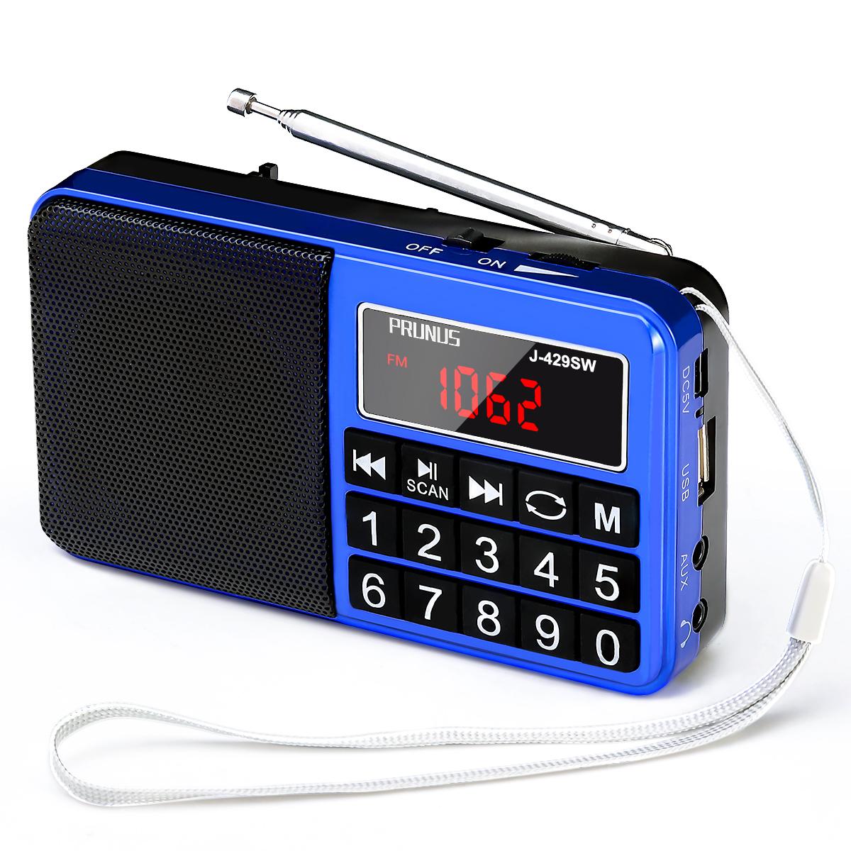 Digitales tragbares Radio AM SW Super Bass Stereo FM Radio Lautsprecher mit TF USB AUX Lock Button Wiederaufladbarer Akku blau