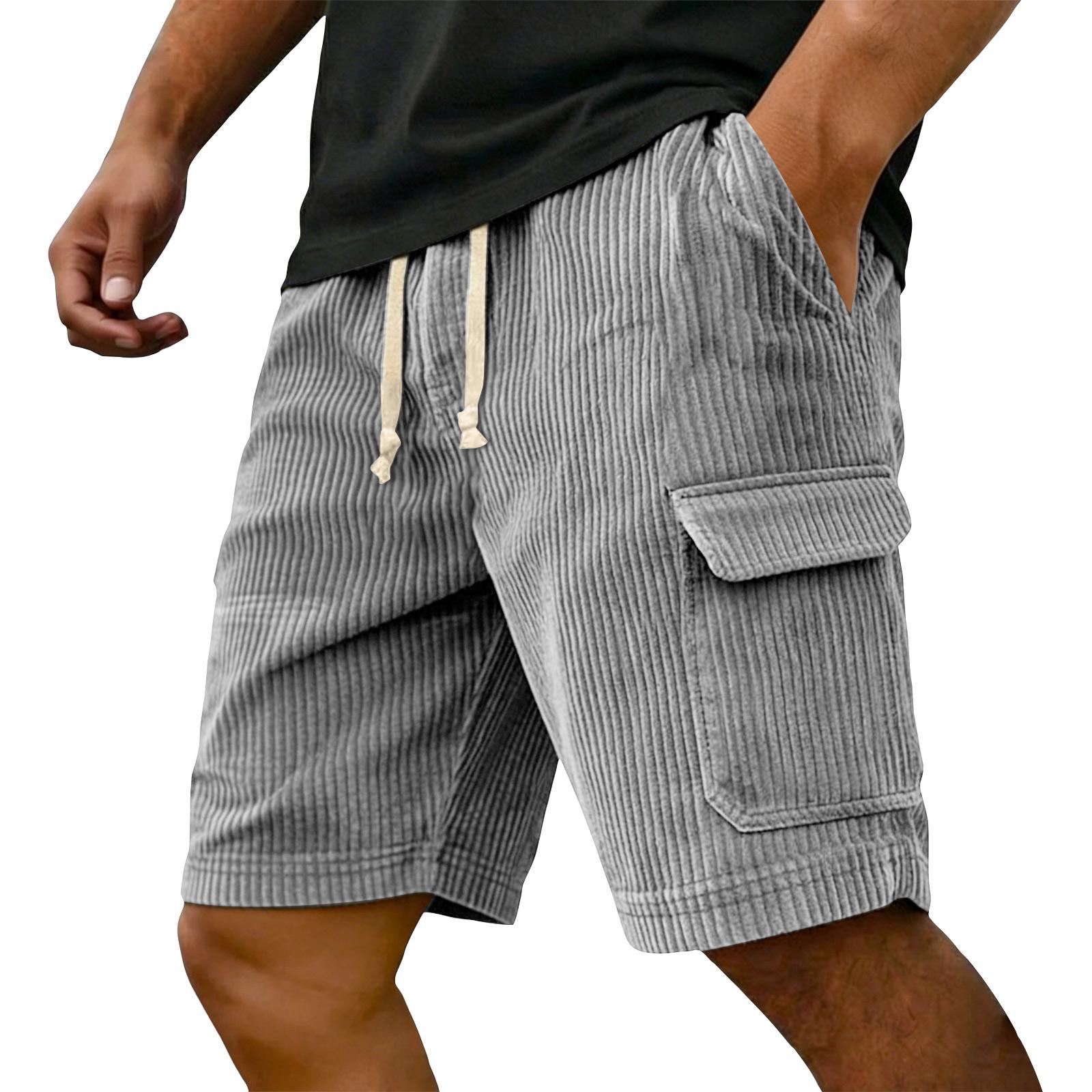 Herren Cord Cargo Shorts mit Taschen Kordelzug Taille Herren Sweatshorts Lässige Passform für den Alltag Baumwollshorts Herren M