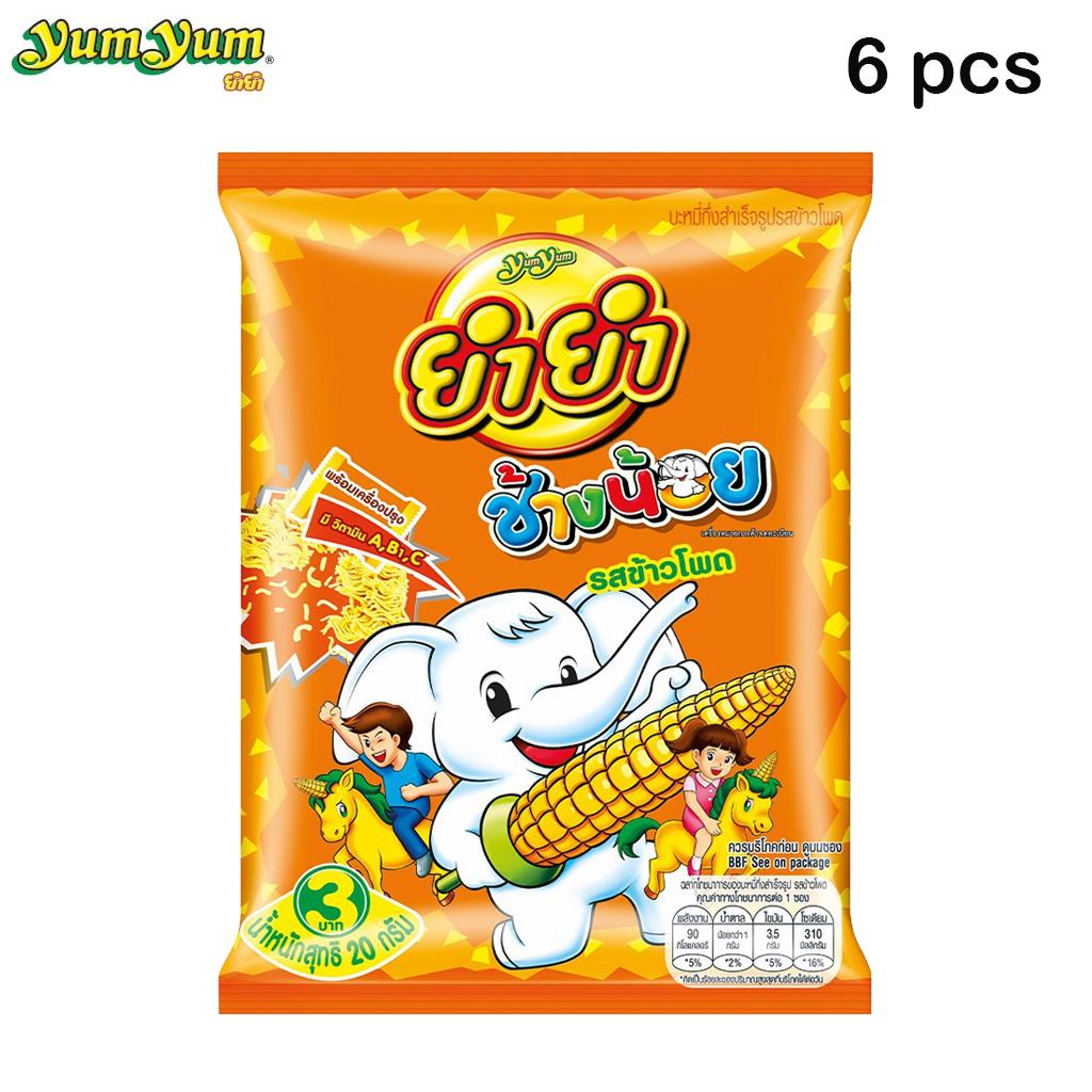 Yum Yum, Chang Noi (Kleiner Elefant), Maisgeschmack, 20 g, 6 Stück / 12 Stück / 24 Stück - Thai Instant-Nudeln 20 g x 6 pcs