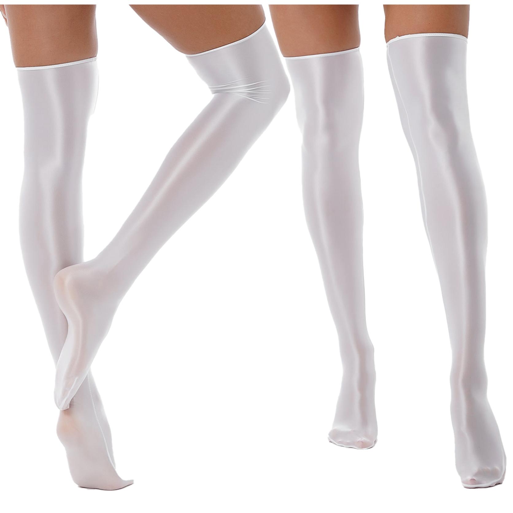 Weibliche Dessous Über Knie Socken Oberschenkel Hohe Strümpfe Festes Öl Glänzend Glatte Elastische Strümpfe Frauen Knie Hohe Socken One Size weiß