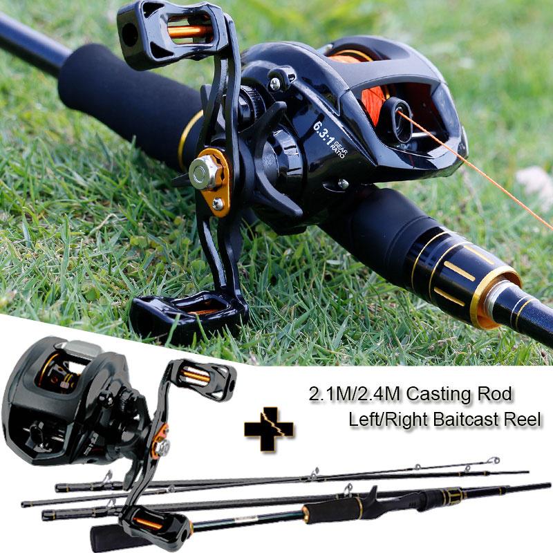 Sougayilang 2,1 m/2,4 m Casting-Angelruten-Rollen-Kombinationen mit 4-teiliger Baitcaster-Rute und 13BB Casting 2.1M Rod& Left Reel