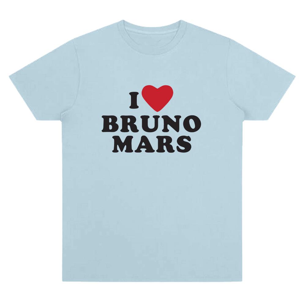 Ich liebe Bruno Mars Weiches T-Shirt Bruno Mars Aufdruck T-Shirts Damen Herren Lässiges Baumwoll-T-Shirt Rundhals Kurzarm Basic Oberteile Tägliche Kleidung S