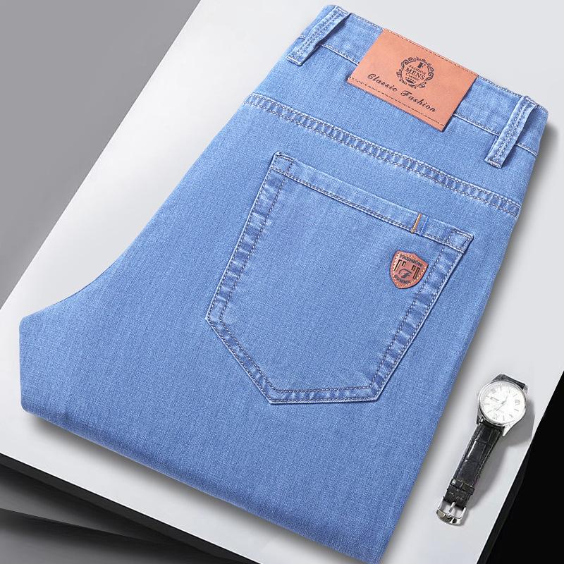 Eis-Seiden-Denim-Hose für Herren Sommer Leichte Lange Hose Neuer Stil Gewaschene Freizeithose Herren Straight-Leg-Hose 35