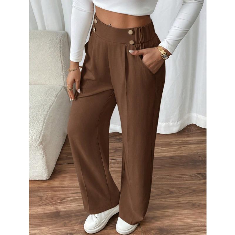 2026 Mode Lockere Elastische Taille Hose Lässig Einfarbige Damen Hose Elegant Büro Dame Hohe Taille Basic Weites Bein Hose XXL dunkelbraune