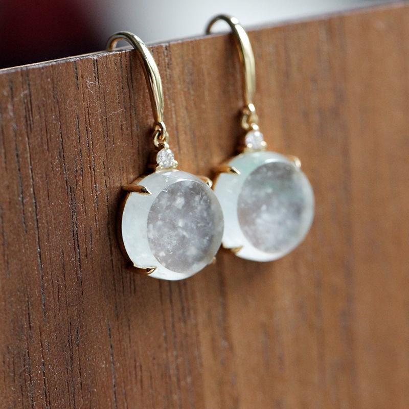 Natürlicher Weißer Eis-Samen Chalcedon Runde Ohrringe Für Frauen Diamant-Design Schlichte Mode Kreativer Hochzeits-Verlobungsschmuck brown