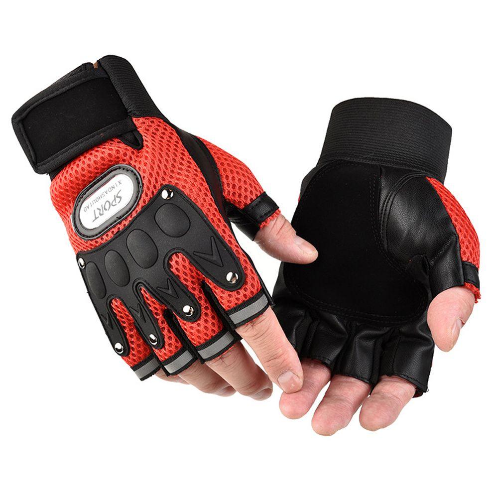 Finger Anti-Slip Palm Atmungsaktive Radfahren Reiten Handschuhe Fahrrad Handschuhe PU Leder Fingerlose Handschuhe rot