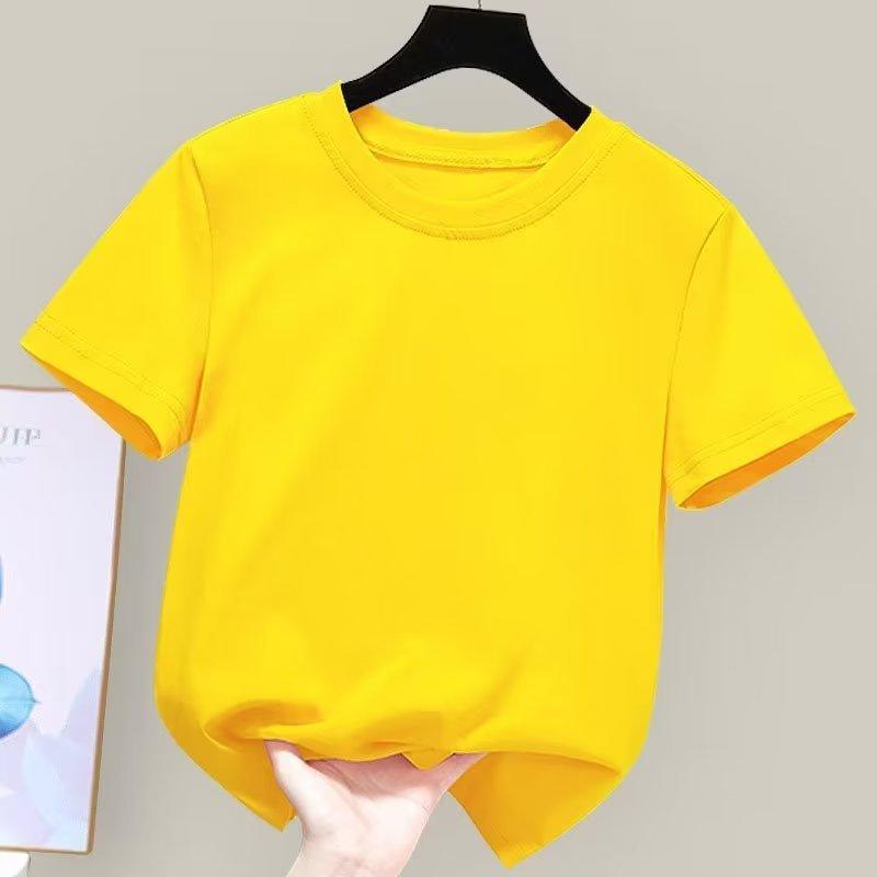 Kinder Baumwoll T-Shirt Sommer Kurzarm Unifarben Basic Casual Kinderkleidung 3-8 Jahre A-Klasse Qualität Schlichtes Design 140 gelb
