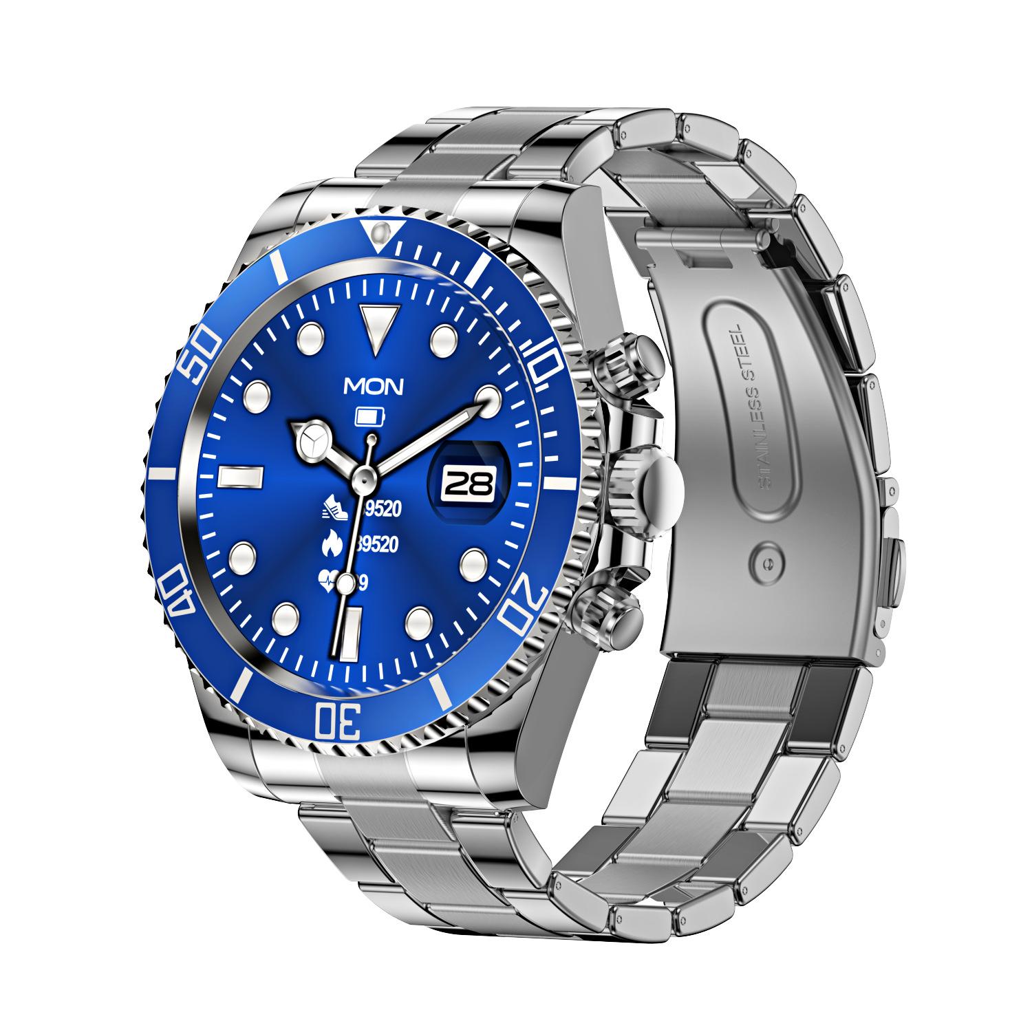 Luxus AW12 Smartwatch Edelstahl Damen Herren Voll-Touch Rundbildschirm Fitness Bluetooth Anruf Smartwatch blau