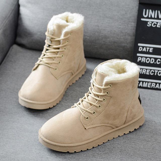 MAITA Frauen Stiefel Warme Pelz Schnee Stiefel Weibliche Winter Stiefel Frauen Schuhe Faux Wildleder Stiefeletten Für Frauen 41 beige