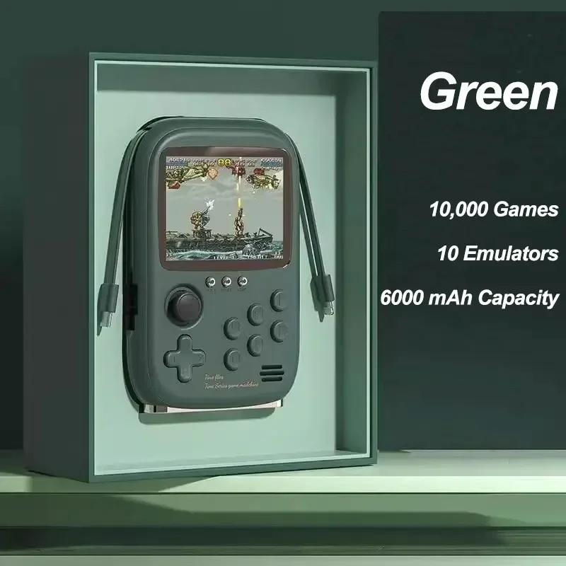 2024 neue Mini-Spiel Power Bank Tragbare Retro Handheld Spielkonsole 6000Mah Kapazität 3,2 Zoll Weiches Licht Farbe Bildschirm 10000 + spiel 1 Player grün