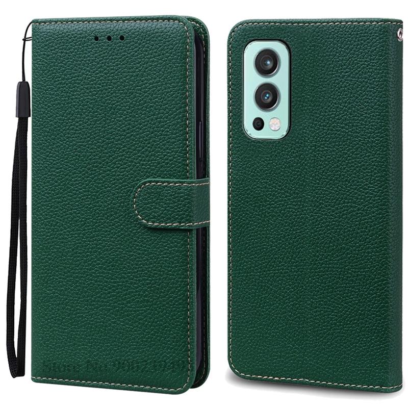 Nord 2 Hülle Für Oneplus Nord 2 5G Hülle Leder Flip Wallet Cover Für One plus Nord 2 Hülle Nord2 5G Handyhülle Coque Fundas Oneplus Nord 2 5G dunkelgrüne