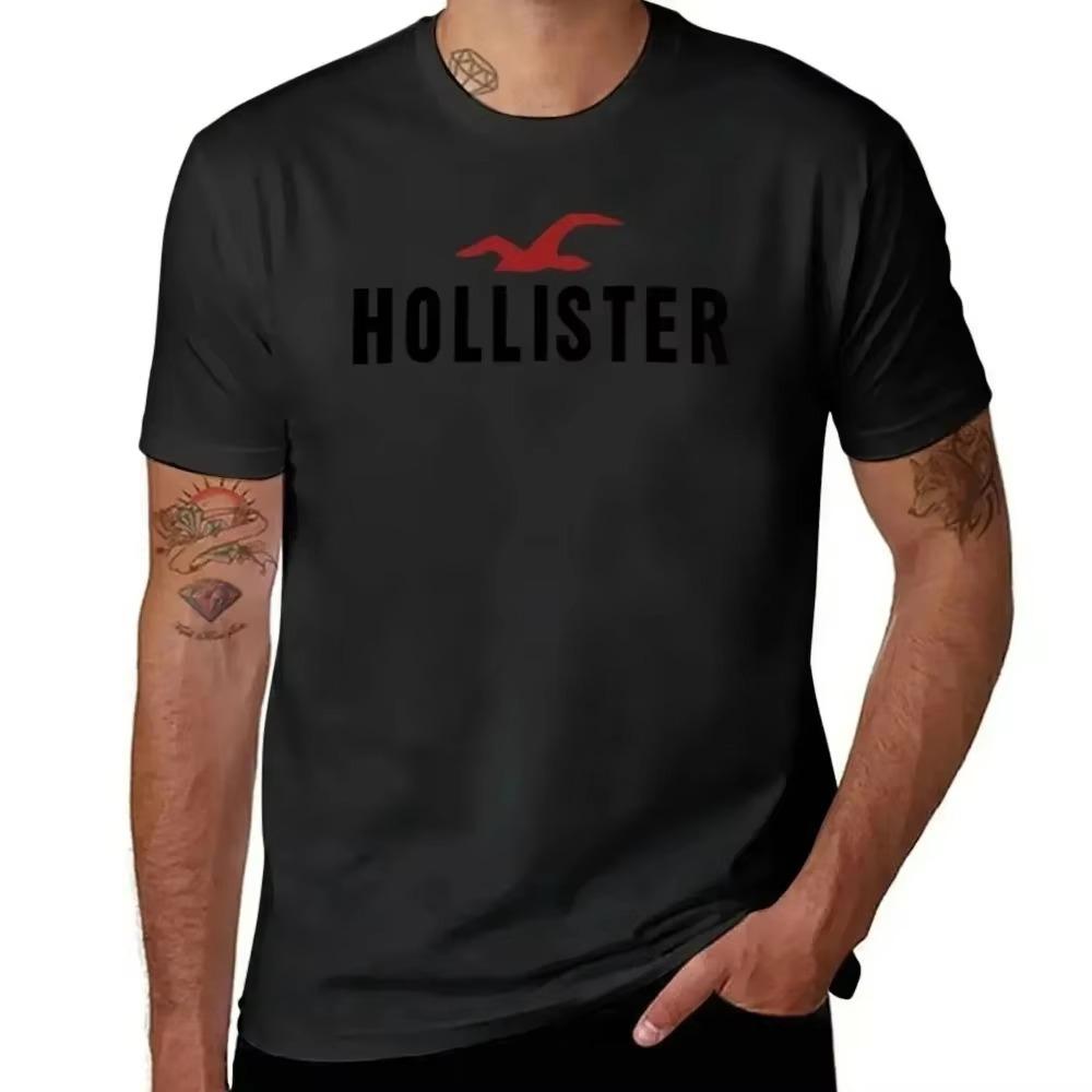 Hollister T-Shirt Ästhetische Kleidung Oberteile Fruit of The Loom Herren T-Shirts Tee Mode Kurzarm T-Shirt Marke Sommer Übergroß XXXL schwarz