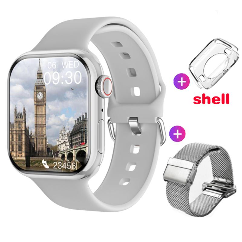 Smart Watch Damen Ultra Series 9 NFC Smartwatch Herren BT Call Wasserdicht Kabelloses Laden 2,05 Zoll Bildschirm für Watch 9 Milan mesh steel silber