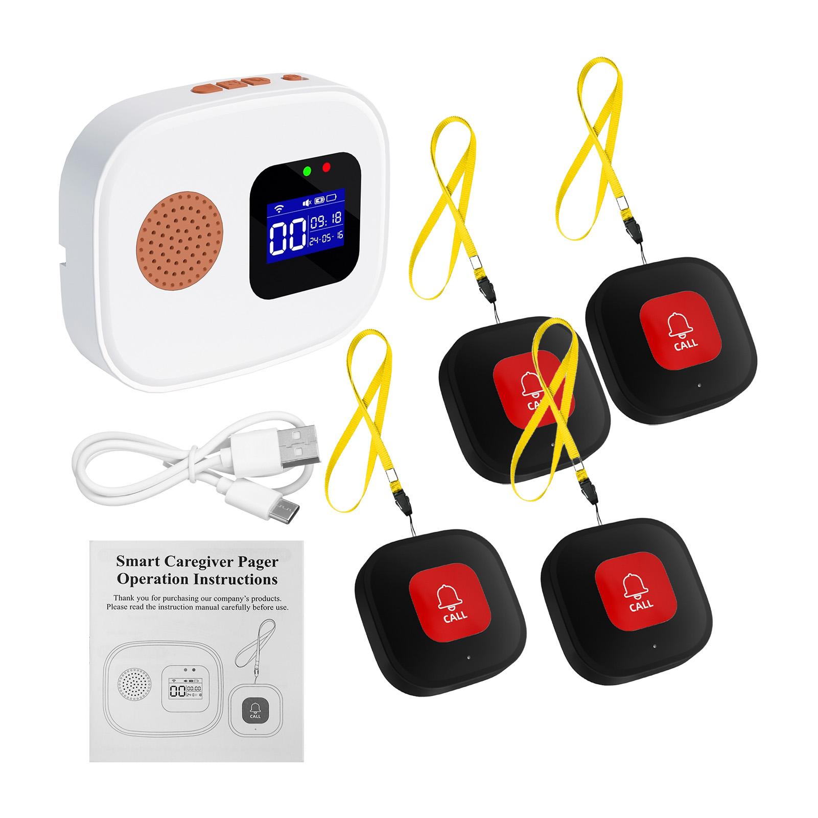 WiFi Wireless Caregiver Pager mit Ruftasten für die Überwachung älterer Menschen APP Fernbedienung Krankenschwester 1 receiver with 4 SOS call buttons