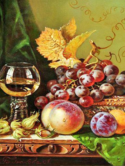 5D DIY voller Bohrer Diamant Malerei Obst Serie Rotwein Flasche Diamant Mosaik Landschaft Stickerei Kreuzstich Kits Home Decor Full Round 50X70CM grau