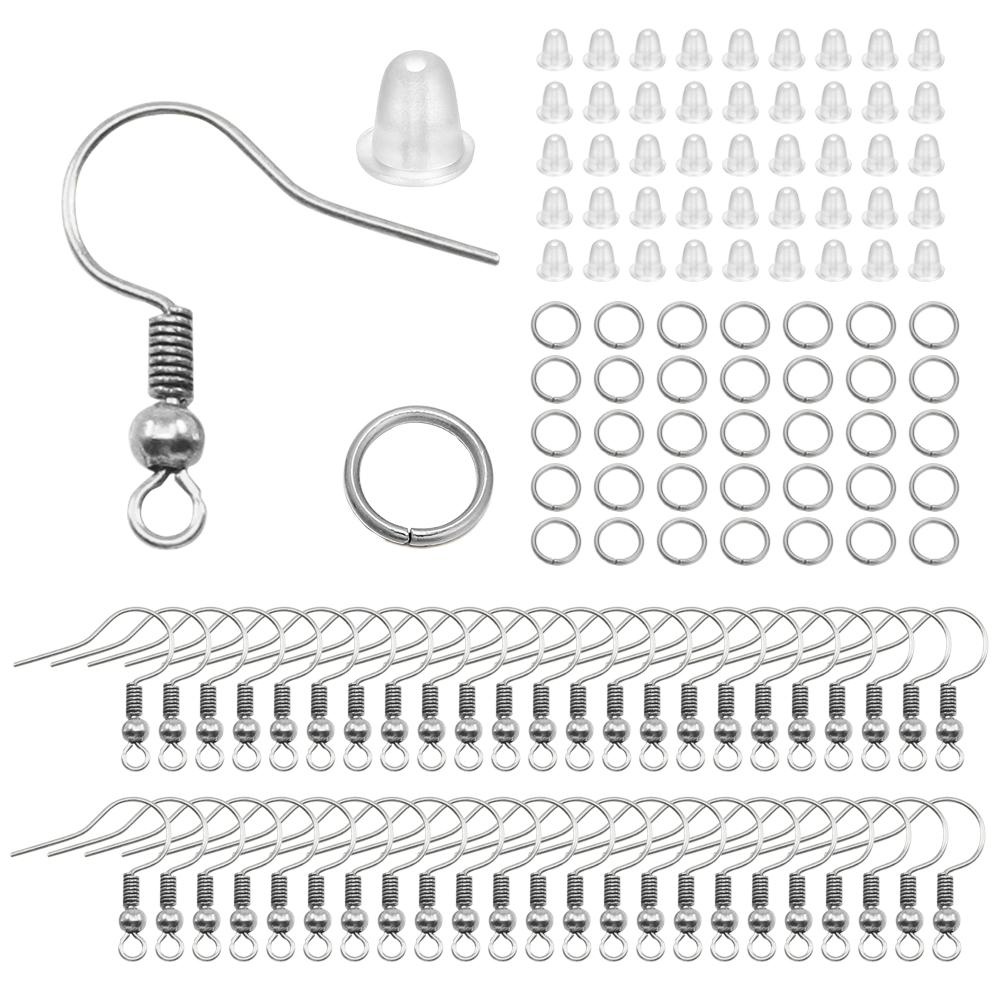 300-teiliges Ohrringe-Set, Ohrringhaken, offene Biegeringe, Ohrstöpsel, verbindet für DIY-Schmuckherstellung, Zubehör, Zubehör Rhodium 300pcs