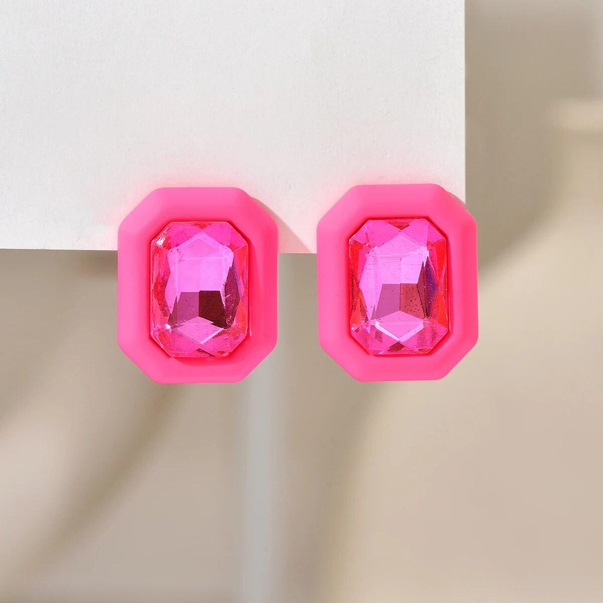 Strass Ohrringe Für Frauen Quadratische Ohrstecker Trend Geometrische Büro Party Geschenk Modeschmuck rose rot