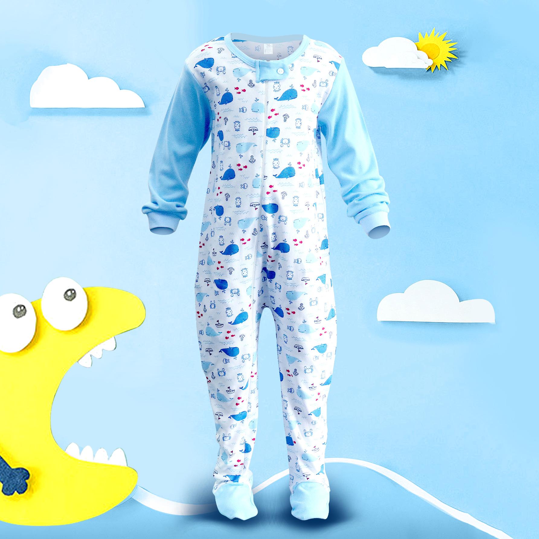 Baby Kinder 2 bis 7 Jahre alt Einteiliger Strampler Langarm 100% Baumwolle Kleidung Reißverschluss Jungen und Mädchen Kleidung Pyjama Strampler 110 weiß/hellblaue