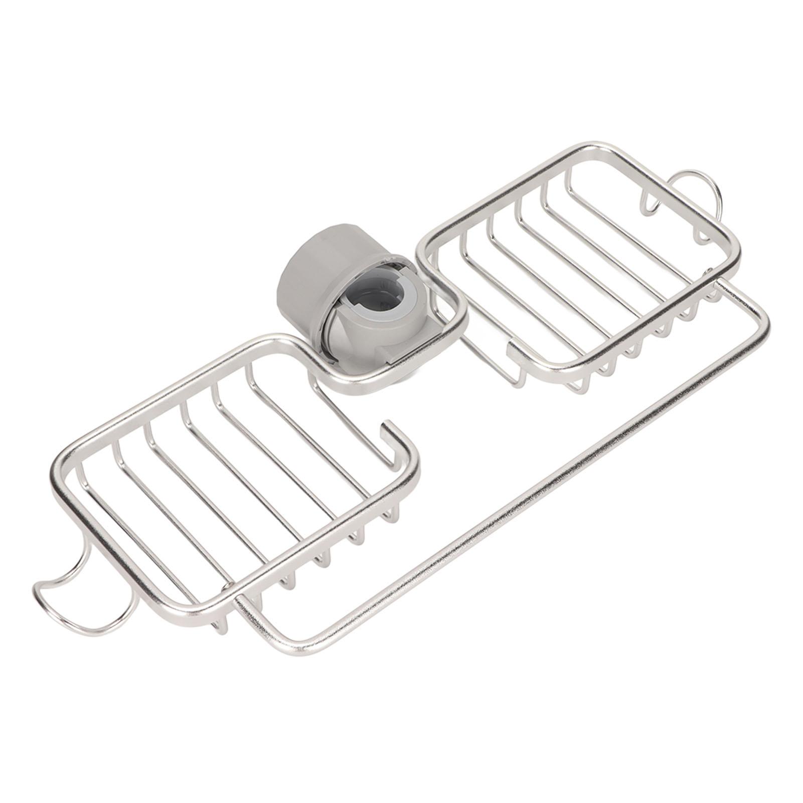 Armatur Ablageregal Aluminium Kunststoff Zwei Behälter mit Handtuchstange für Schwamm Lappen Küche Badezimmer silber