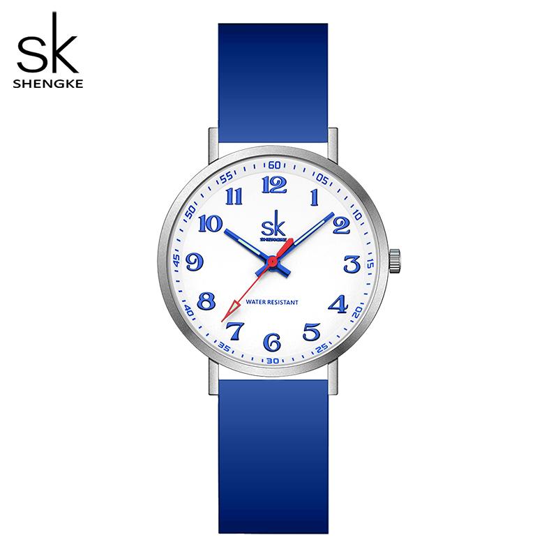 SHENGKE Sport Frauen Silikon Armband Uhren Neue Design Für Frau SK Quarz Armbanduhren Original Damen Uhr blau
