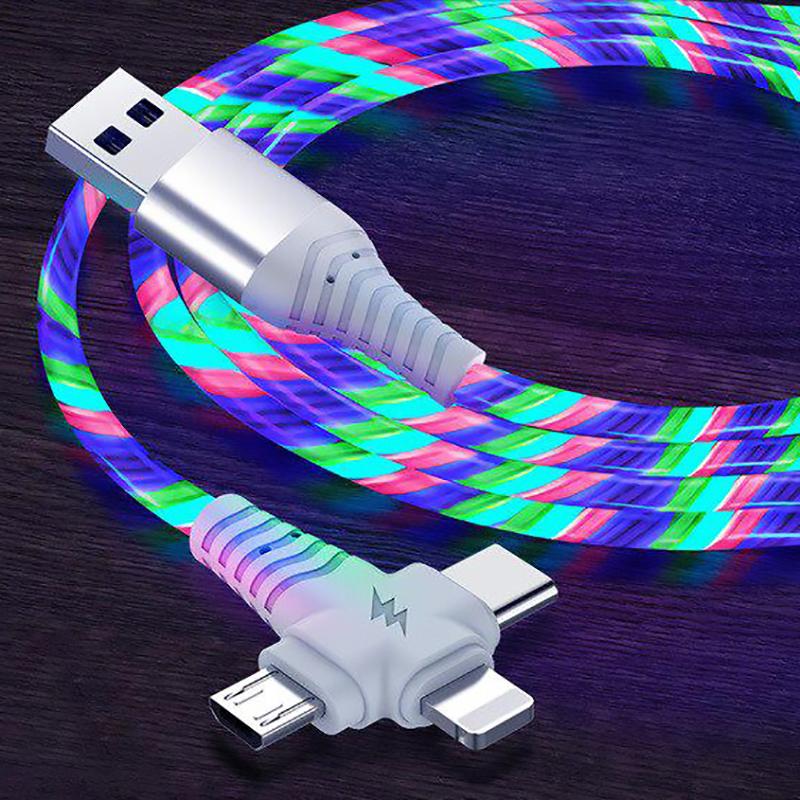 VAORLO 3-in-1 leuchtendes Ladekabel, 2,1 A, schneller Ladefluss, leuchtende Beleuchtung, USB-Kabel für Samsung iPhone XiaoMi HuaWei weiß