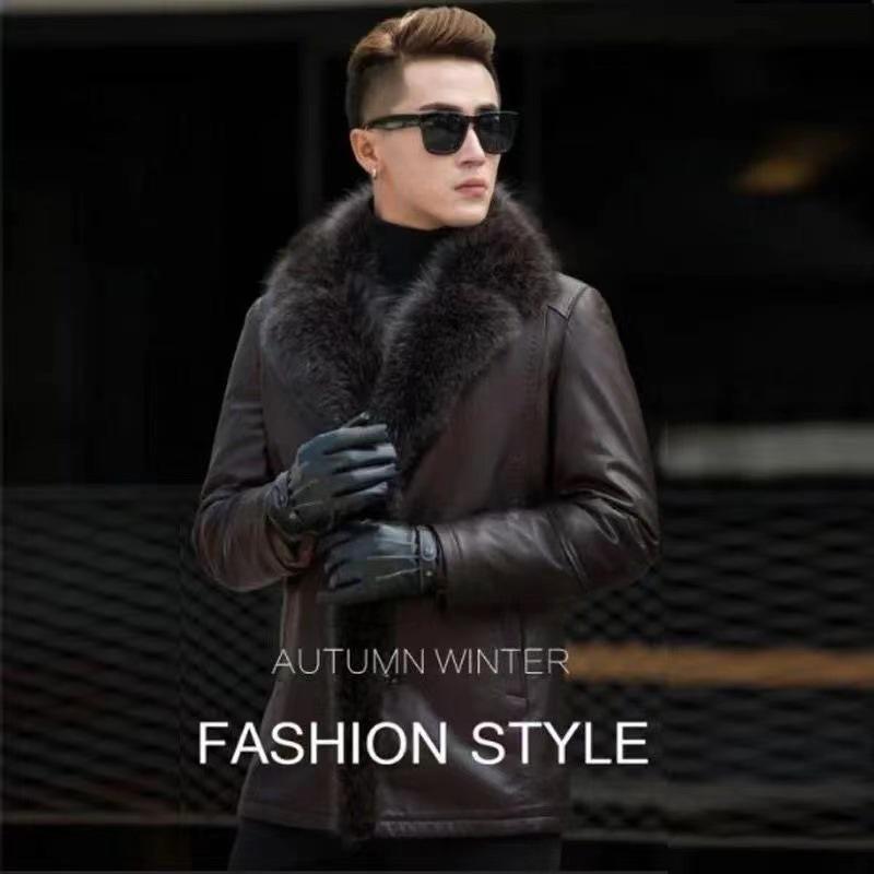 Pelz Männer Waschbär Pelz Kragen Mittellange Verdickt Pelz Ein Mann Pelzmantel Männer Pelzmantel Mantel XXXL dunkelbraune