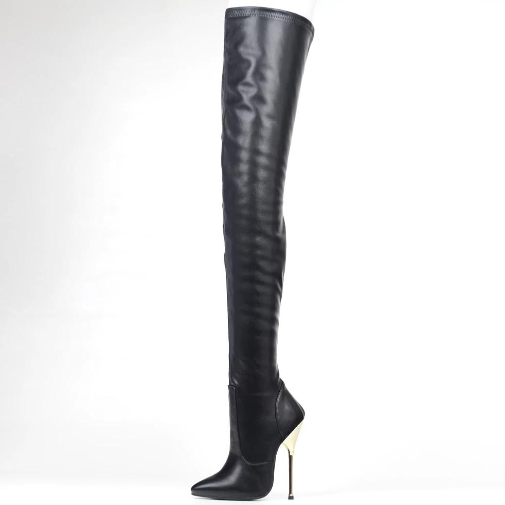 Overknee-Stiefel, 14 cm, superhoher Absatz, spitze Spitze, Oberschenkel, lange Stiefel, große Größe 36–46 36 matte schwarze