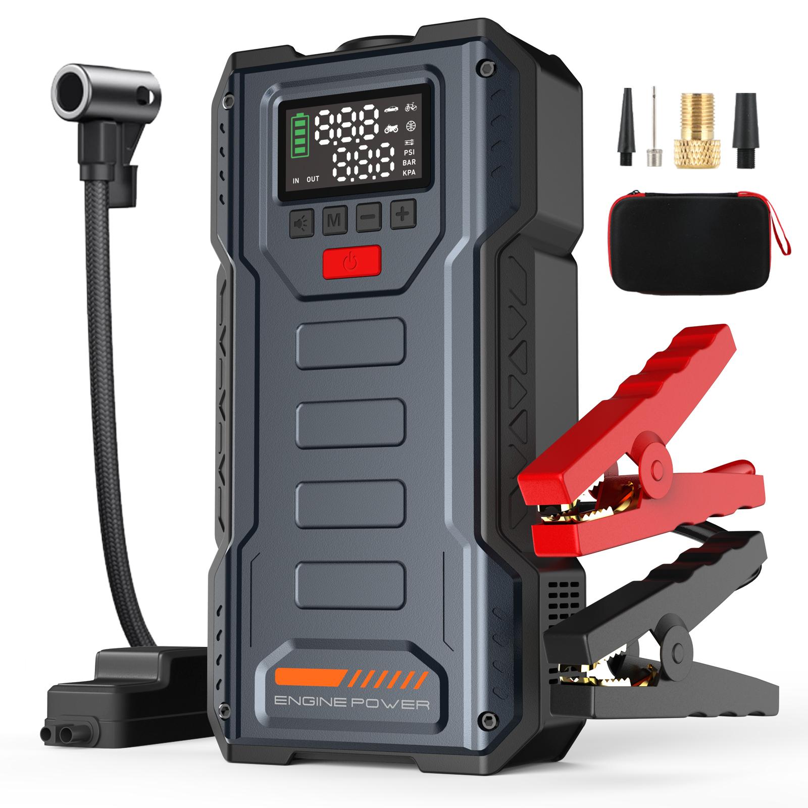Auto-Starthilfe-Booster Jumper BOX Powerbank Akkuladegerät Pack Mit 150PSI Luftkompressor Eigotrav W170 12V 7000A 12000mAh
