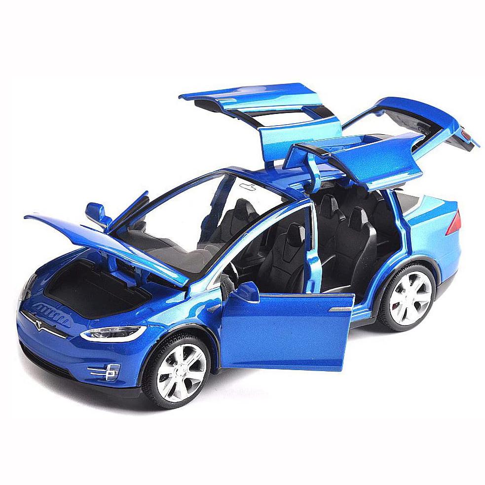 Diecast Model X Cars Spielzeug, 1:Zurückziehbares Spielzeugauto im Maßstab 32, Modell X90, Tesla-Legierung, zurückziehbare Fahrzeugtür aus Legierung mit Lichtern und Musik, Kinderspielzeug 15*7*4.5cm blau