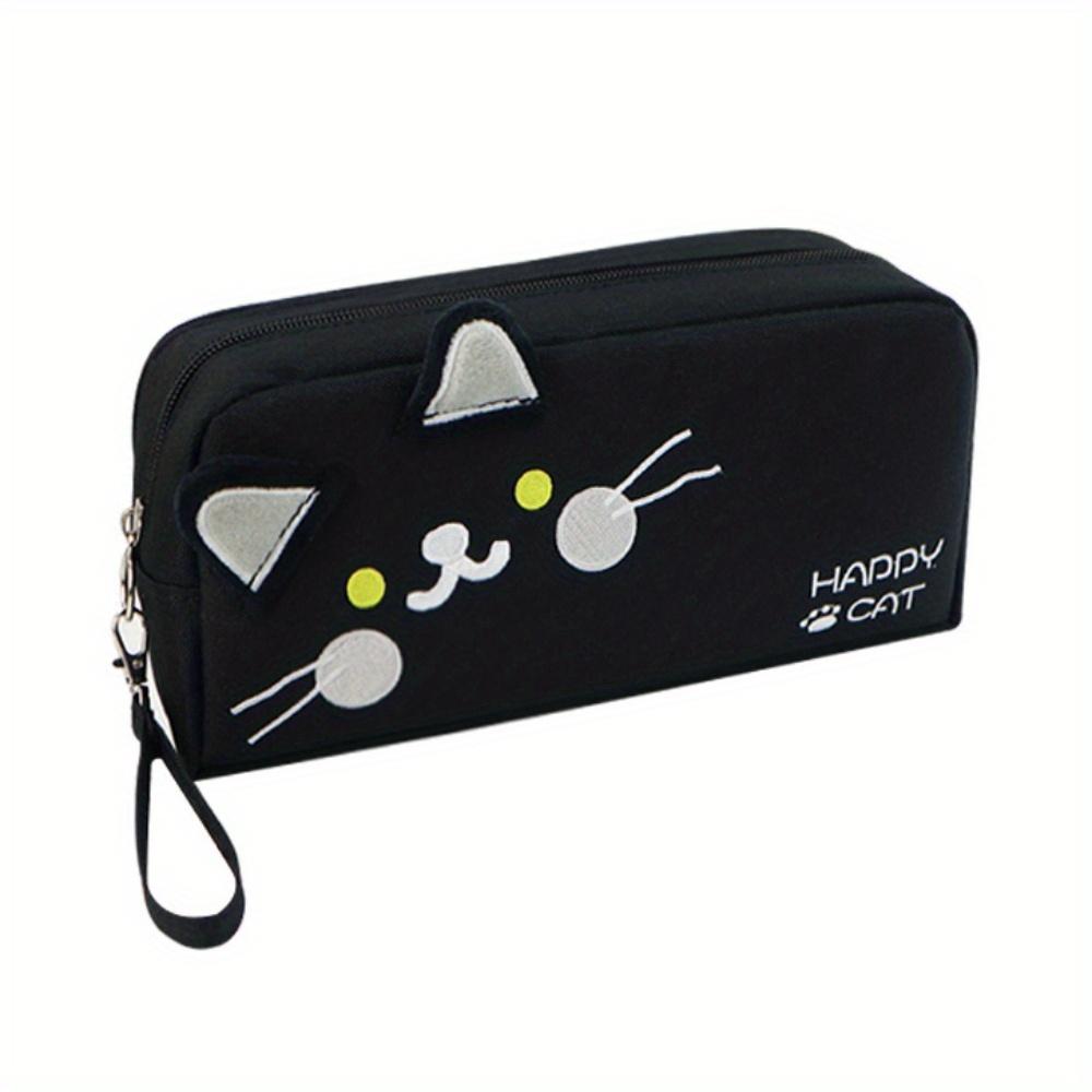 Schwarze und weiße Katze Niedliche Stifttasche Tragbare Schreibwarentasche mit Stiftehalter Netztasche Große Kapazität Schulsachen Aufbewahrungstasche schwarz