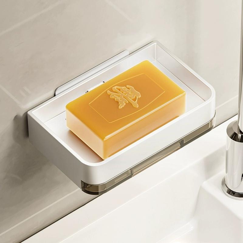 Seifenhalter aus Aluminiumlegierung ohne Bohren, Badezimmer-Seifenschale mit Abflusswasser, Wand-Seifenschale, Organizer, Badezimmer-Zubehör weiß