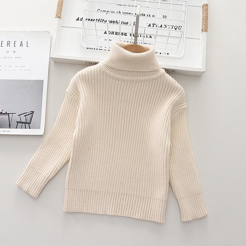 Kinder Casual Weiche Baumwolle Pullover Rollkragen Dünne Pullover für Mädchen Stricken Pullover Elastische Jumper Herbst Winter 90 beige