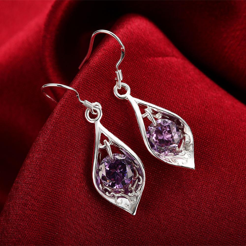 Reine 925 Sterling Silber Ohrringe Modeschmuck Elegante Frau Kristall Amethyst Shell Ohrringe Verlobung Weihnachten Geschenke