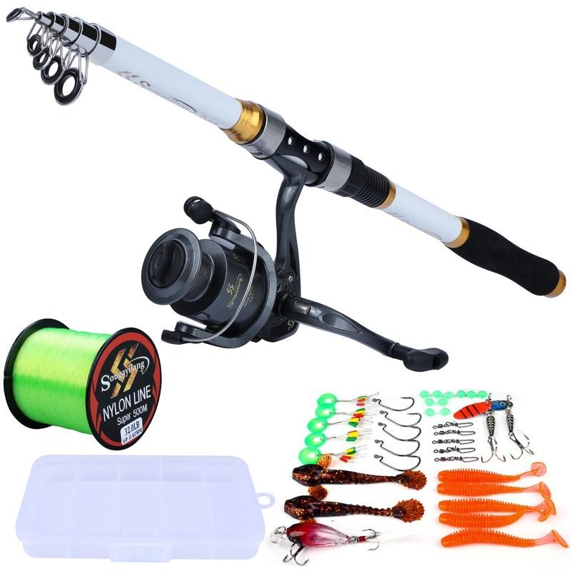 Sougayilang Spinning Angelrute Reel Combos Angelschnur Locken Tragbare Reise Angelrute Rad Angeln Draht Angeln werkzeuge 1.8M Rod&1000 Series Reel weiß